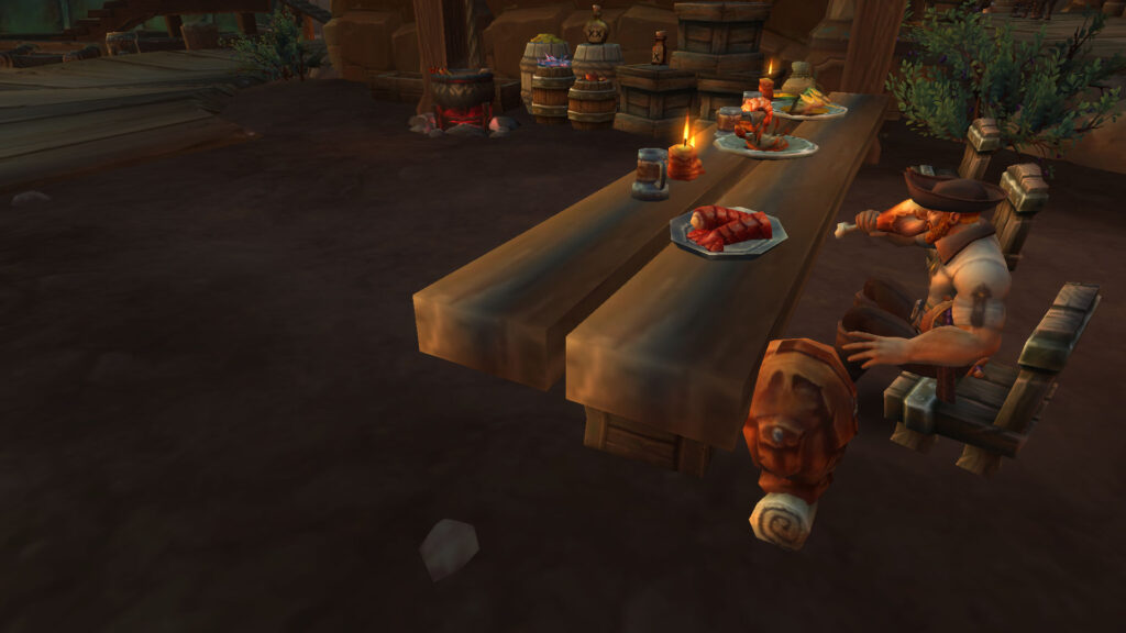 WoW pirate eats at the table